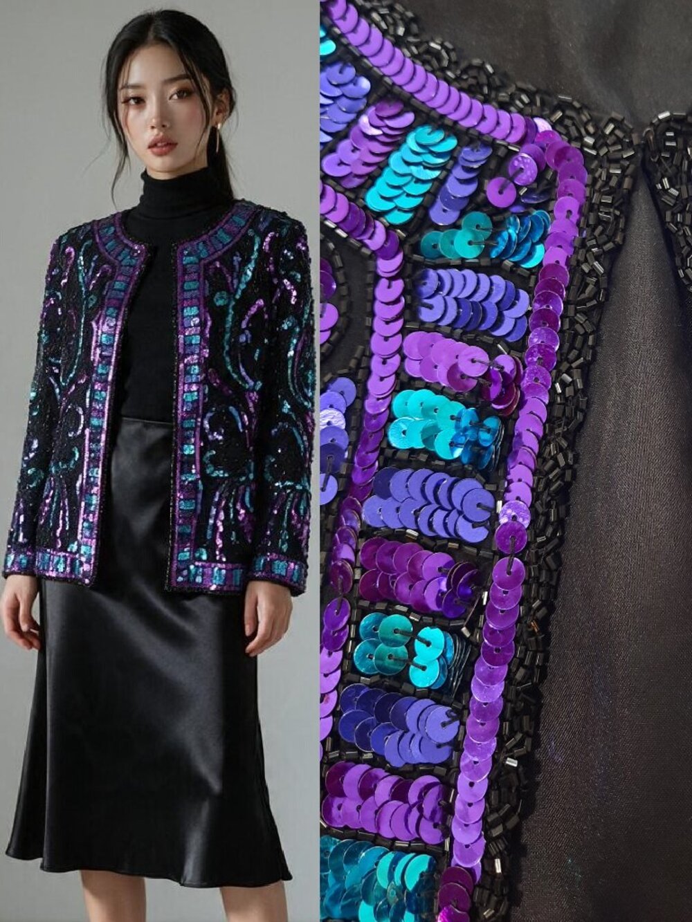 Vtg 80s hand-sequined silk jacket - Laurence Kazar brand - NWT